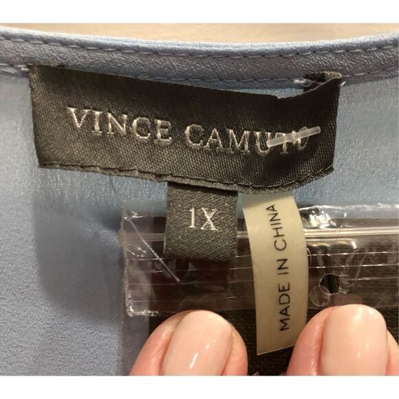 VINCE CAMUTO - NWT - L Sz 1X Pleated-Front Long Sleeve Tunic in "Light Chambray" - Picture 7 of 14